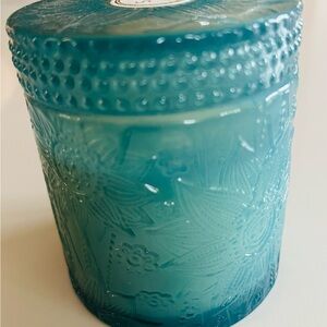 Sand + Fog Blue Embossed Decorative Glass Candle with Jar in Ocean Mist